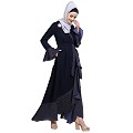 Designer abaya with Polka dotted frills- Navy Blue